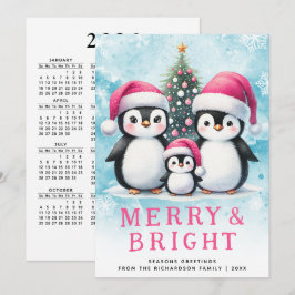 Tarjeta Festiva Pingüinos cortos, Navidades moros y rosados brilla