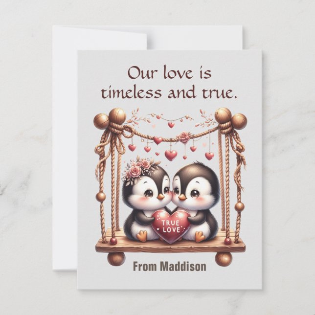 Tarjeta Festiva Pingüinos de amor verdadero día de San Valentín en (Anverso)