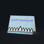 Tarjeta Festiva Pingüinos de Hannukah<br><div class="desc">Los pingüinos representan las velas de manorá de Hannukah.</div>