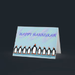 Tarjeta Festiva Pingüinos de Hannukah<br><div class="desc">Los pingüinos representan las velas de manorá de Hannukah.</div>