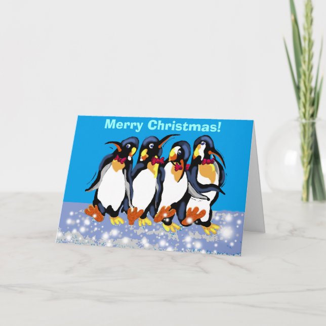 Tarjeta Festiva ¡Pingüinos en las entrañas, Feliz Navidad! (Anverso)