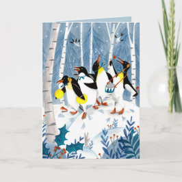 Tarjeta Festiva Pingüinos músicos de color azul lindo diversión de