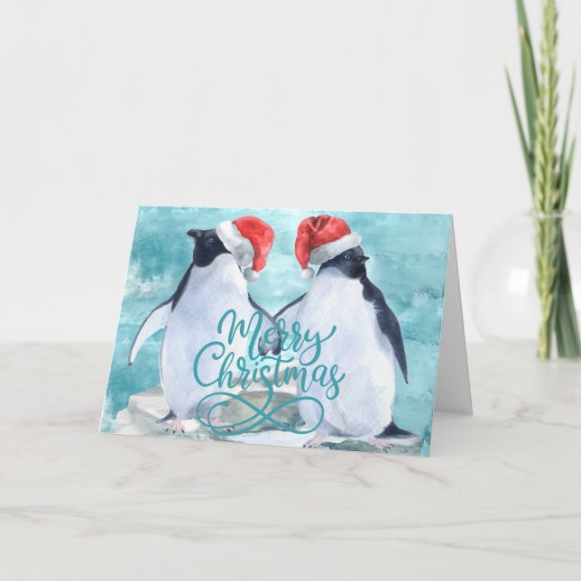 Tarjeta Festiva Pingüinos navidades (Anverso)