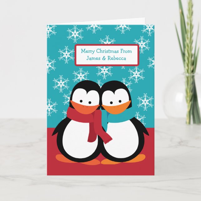 Tarjeta Festiva Pingüinos navidades (Anverso)