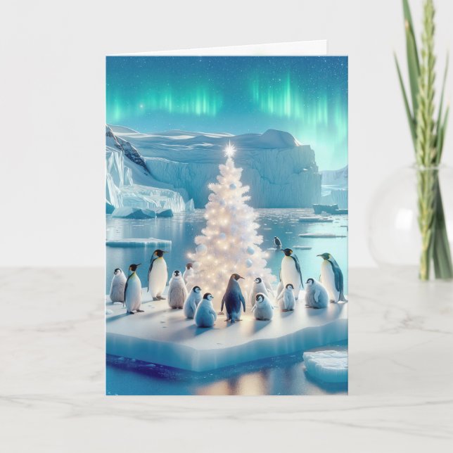Tarjeta Festiva Pingüinos navidades En Iceberg (Anverso)