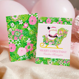 Tarjeta Festiva Pink and Green Preppy Palm Beach Santa