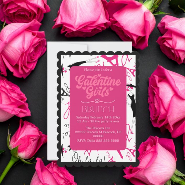 Tarjeta Festiva Pink Black Formal Galentine Girls Paris Brunch  (Subido por el creador)