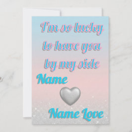Tarjeta Festiva Pink Blue Gradient 3D Silver Hearts Valentine Card