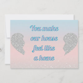 Tarjeta Festiva Pink Blue Pastel Glitter Heart Valentines Day Card