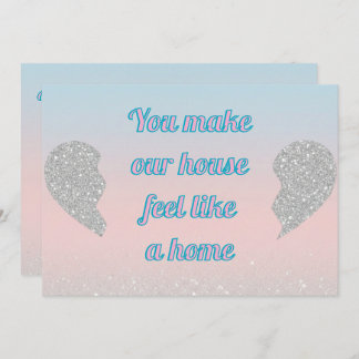 Tarjeta Festiva Pink Blue Pastel Glitter Heart Valentines Day Card