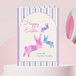 Tarjeta Festiva Pink Blue Purple Watercolor Bunny Custom Easter  