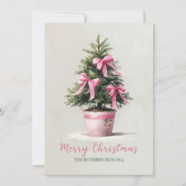 Tarjeta Festiva Pink Bows Merry Christmas Tree