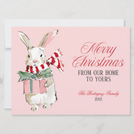 Tarjeta Festiva Pink Christmas Bunny Flat Holiday Card