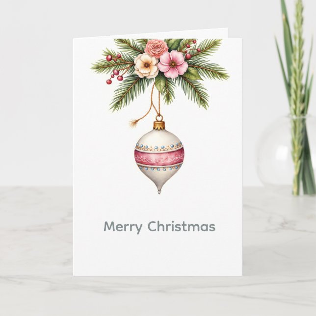Tarjeta Festiva Pink Christmas Ornament Holiday Card (Anverso)