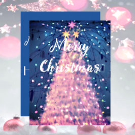 Tarjeta Festiva Pink Christmas Tree with Sparkling lights Holiday 