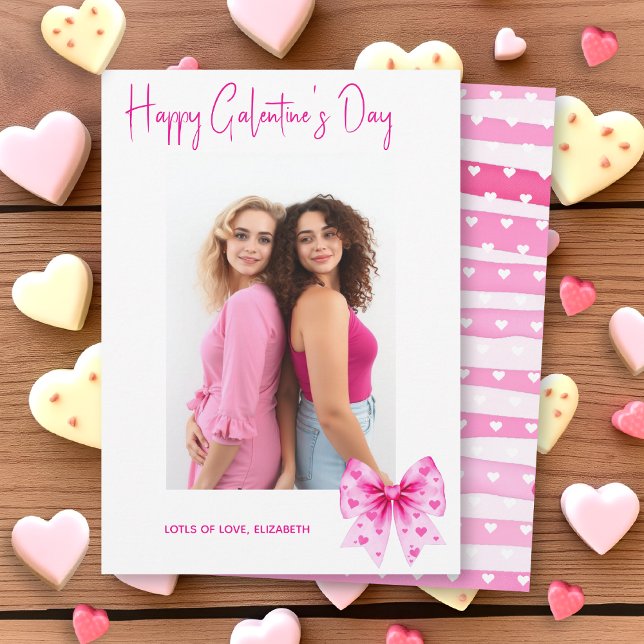 Tarjeta Festiva Pink coquette bow Happy Galentine's Day photo (Subido por el creador)