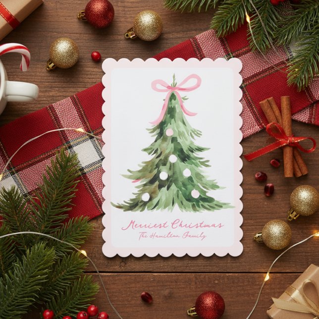 Tarjeta Festiva Pink Coquette Ornate Rococo Bow Christmas tree (Subido por el creador)