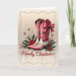 Tarjeta Festiva Pink Cowboy Boots with Holly