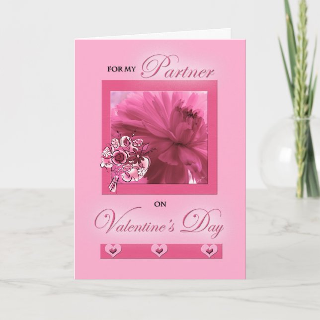 Tarjeta Festiva Pink Daisy Valentine para un socio de vida (Anverso)