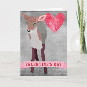 Tarjeta Festiva Pink Fawn Retro Gray Valentine
