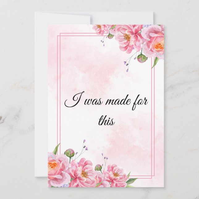 Tarjeta Festiva Pink Floral Empowering Quote Art (Anverso)