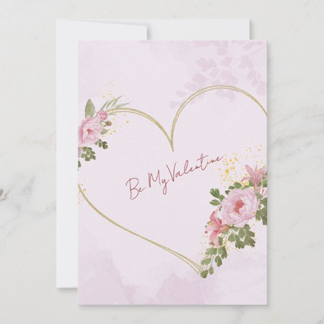 Tarjeta Festiva Pink Floral Heart Valentine Card (Anverso)