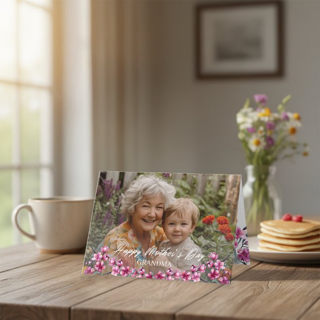 Tarjeta Festiva Pink Floral Photo Grandma Mother’s Day (Subido por el creador)
