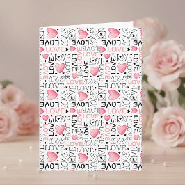 Tarjeta Festiva Pink Hearts Love Script Pattern Happy Valentine's