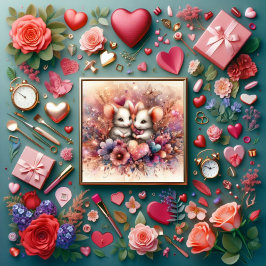 Tarjeta Festiva Pink Hearts Mice Christian Couples Valentine