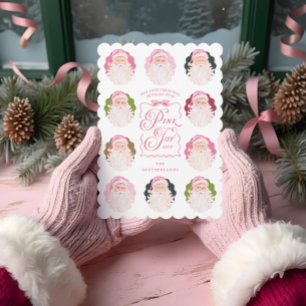 Tarjeta Festiva Pink Joy Retro Fun Vintage Watercolor Santa Claus