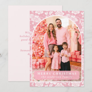 Tarjeta Festiva Pink Lace Christmas Photo
