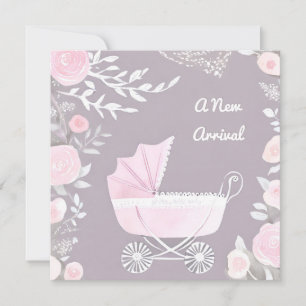 Tarjeta Festiva Pink Lilac Nueva Bonito de llegada Pram Cute Baby 