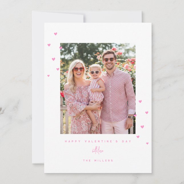 Tarjeta Festiva Pink Love Hearts Happy Valentine's Day Photo Card (Anverso)