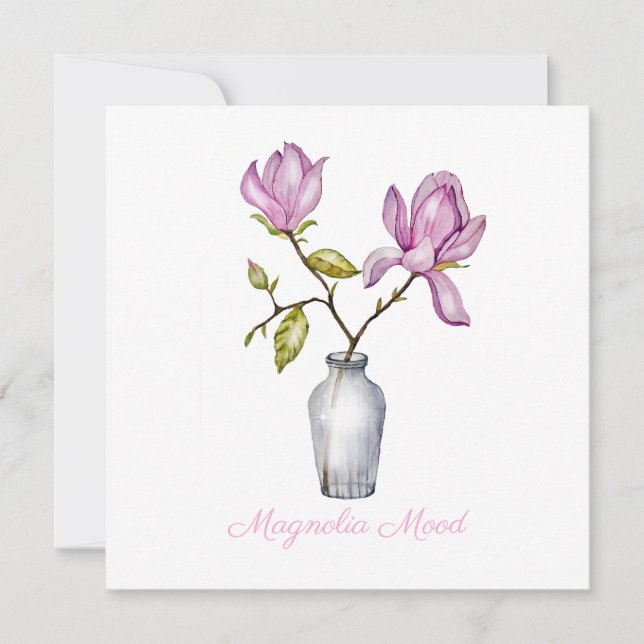 Tarjeta Festiva Pink Magnolia Watercolor Botanical (Anverso)