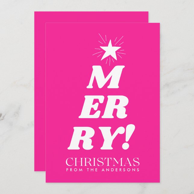 Tarjeta Festiva Pink Merry Christmas Non Photo Holiday Card (Anverso / Reverso)