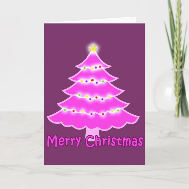 Tarjeta Festiva Pink Merry Christmas tree (Anverso)