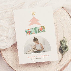 Tarjeta Festiva Pink & Mint Resumen de foto de arca de árbol de Na