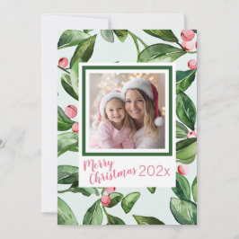 Tarjeta Festiva Pink MistletoPhoto Merry Christmas Card