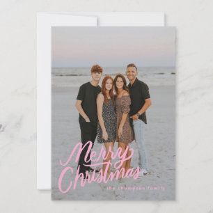 Tarjeta Festiva Pink Moderne Trendy Merry Christmas 1 Photo Family