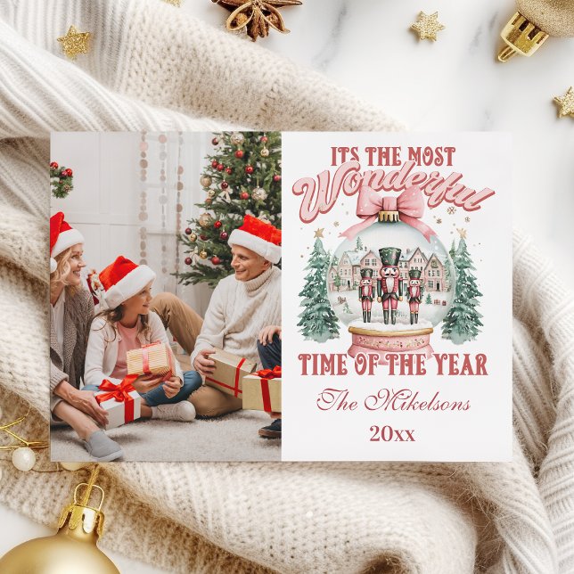 Tarjeta Festiva  Pink  Nutcracker Christmas Photo  Wonderland Glob (Subido por el creador)