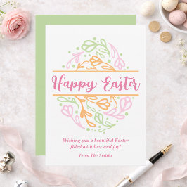 Tarjeta Festiva Pink Pastel Floral Easter Egg Happy Easter Card