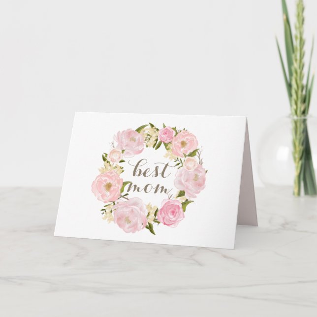 Tarjeta Festiva Pink Peony: Mejor Día de la Madre Feliz (Anverso)