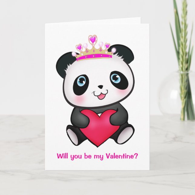Tarjeta Festiva Pink Princess Panda Heart Valentine Cute Chica Car (Anverso)