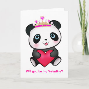 Tarjeta Festiva Pink Princess Panda Heart Valentine Cute Chica Car
