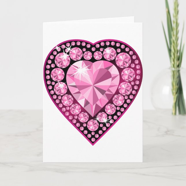 Tarjeta Festiva Pink Quartz Gem Heart (Anverso)