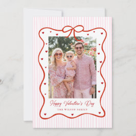 Tarjeta Festiva Pink Red Bow Love Happy Valentine's Day Photo Card