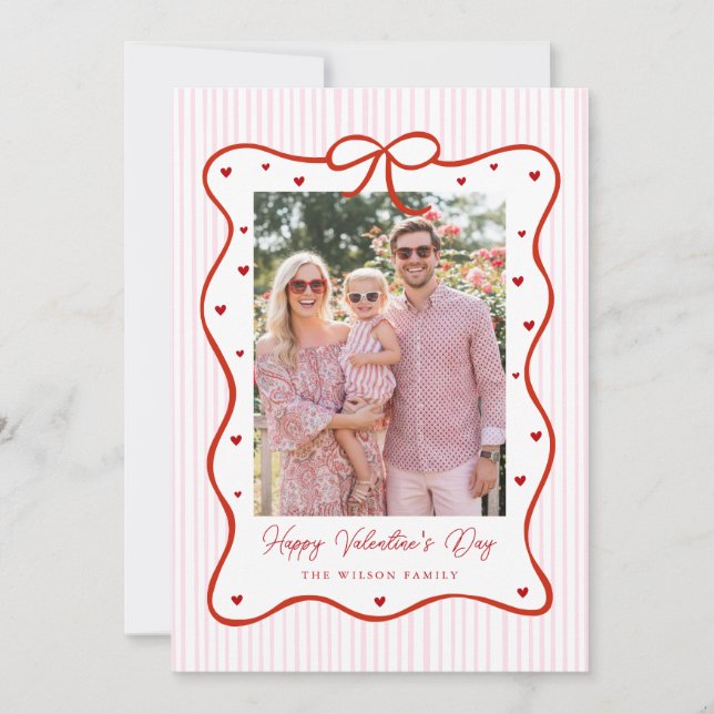 Tarjeta Festiva Pink Red Bow Love Happy Valentine's Day Photo Card (Anverso)