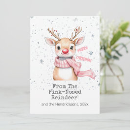 Tarjeta Festiva Pink Reindeer Christmas