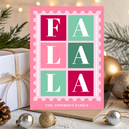Tarjeta Festiva Pink Retro Fa La La Christmas Postage Stamp