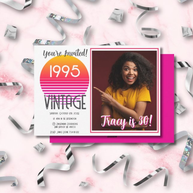 Tarjeta Festiva Pink Retro Sun 1995 Photo 30th Birthday  (Subido por el creador)